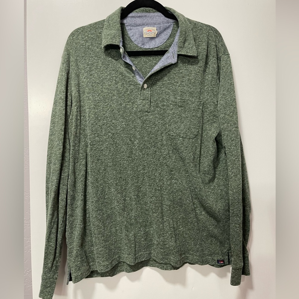 Faherty Long Sleeve Polo Heathered Green Men’s Size XL